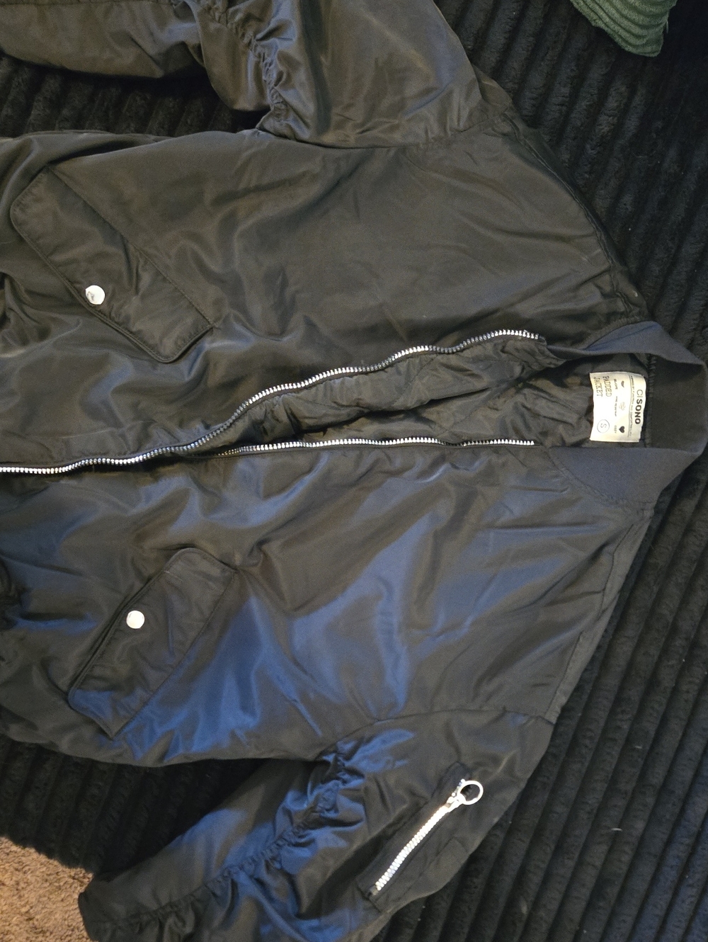 Ci Sono Black Oversised Women's Bomber Jacket with Zip & Snap Details